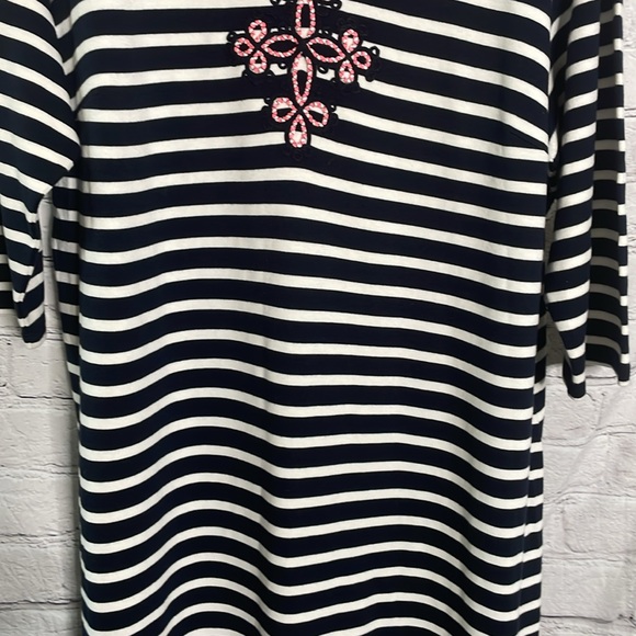 Talbots Woman’s Navy Striped Embellished V-Neck Long Sleeve Dress Size 2X New - Picture 6 of 16